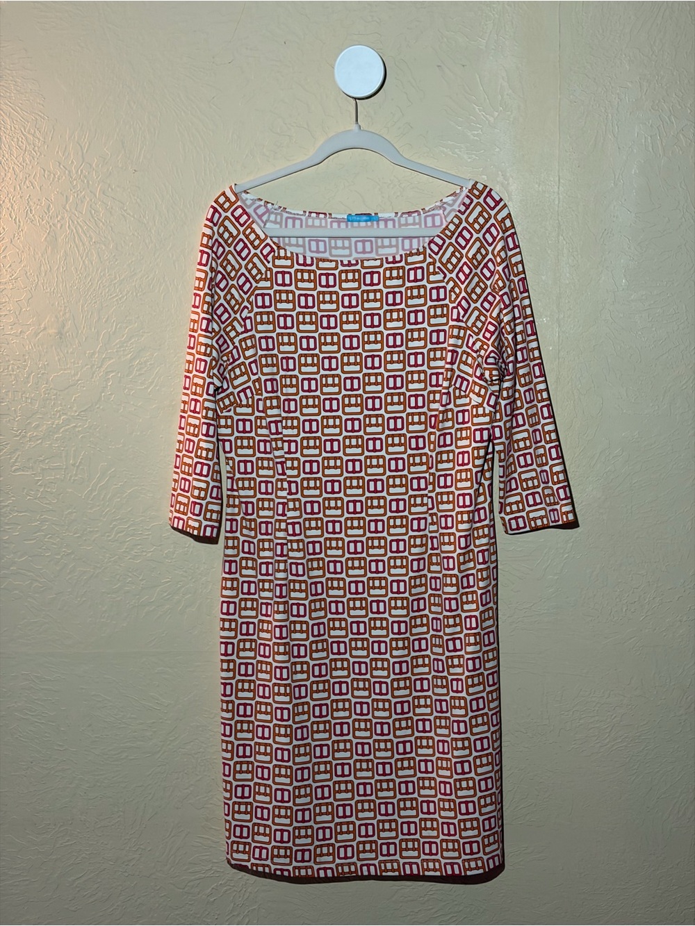 J. McLaughlin Soft Lightweight Pink and Cream Patterned Long Sleeve Shift Dress